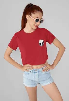 Alien Pocket Design Half-sleeve Crop Top