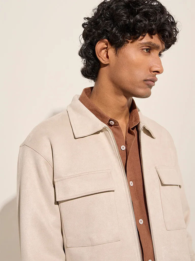 Ascot Beige Faux-Suede Relaxed-Fit Jacket