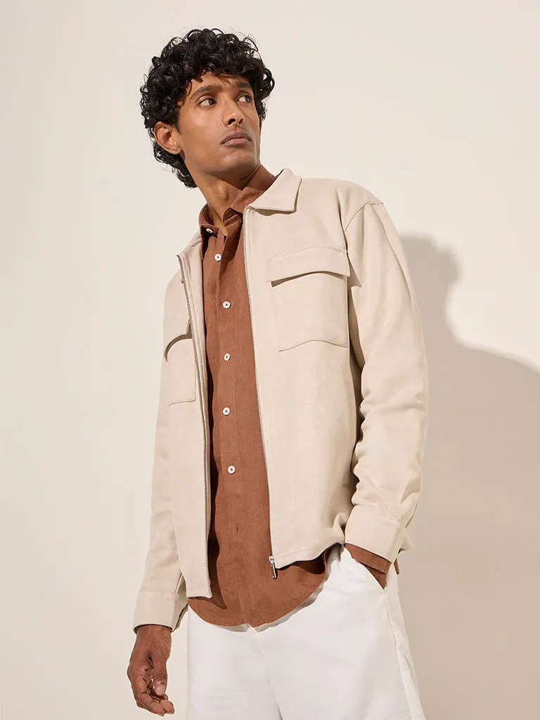 Ascot Beige Faux-Suede Relaxed-Fit Jacket