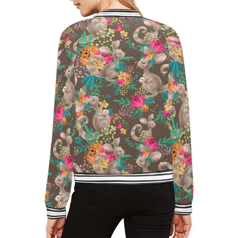 Australian Animals Kangaroo Brown Bomber Jacket for Women