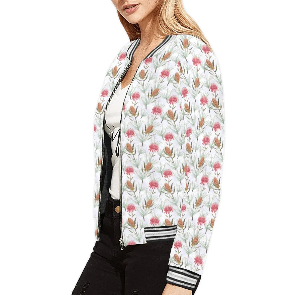 Australian Wattle Large Print Bomber Jacket for Women