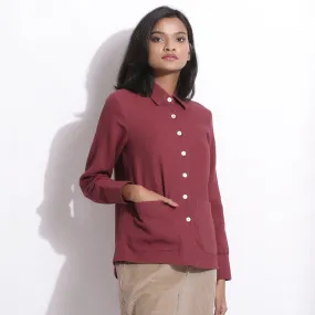 Barn Red Warm Cotton Waffle Button-Down Pocket Shirt