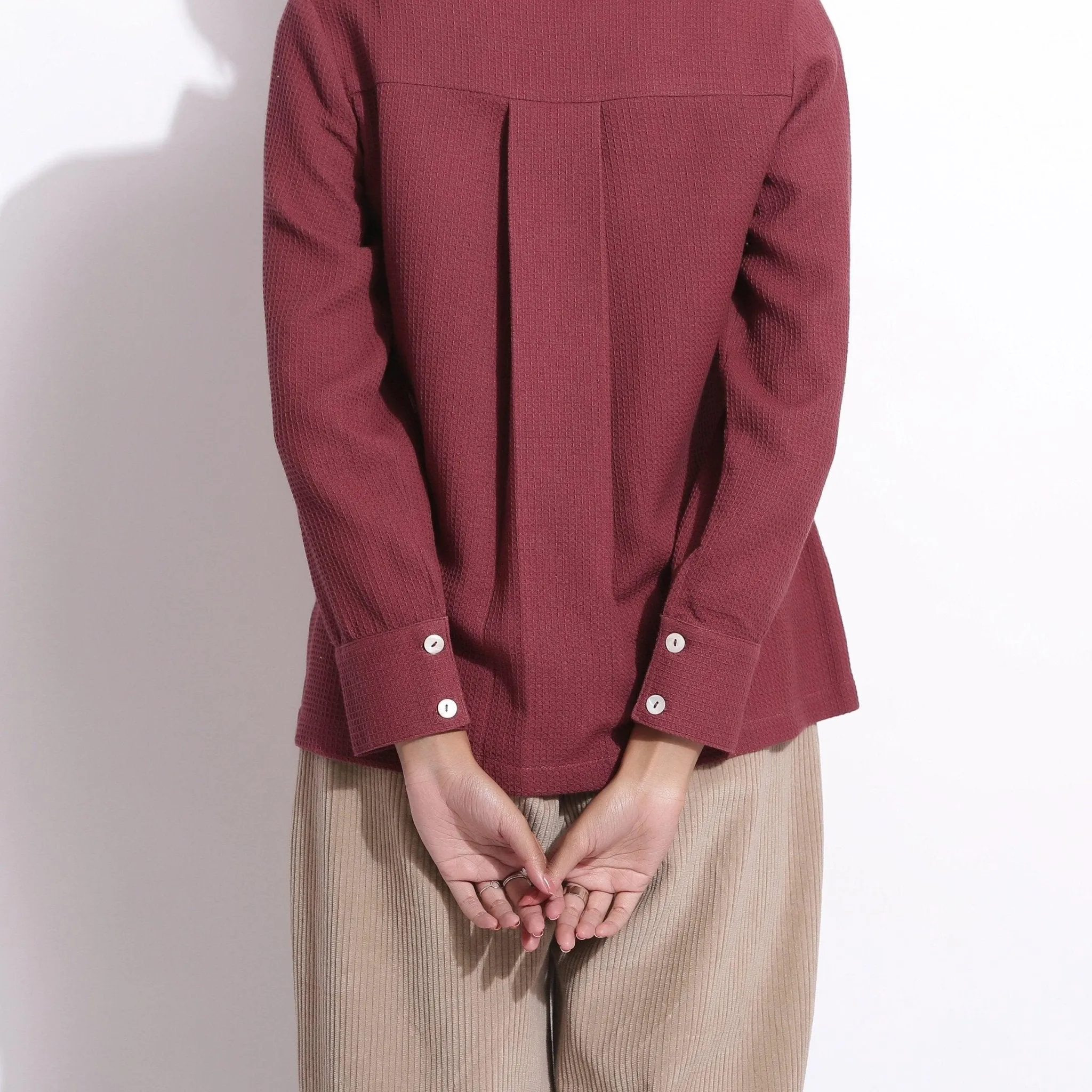 Barn Red Warm Cotton Waffle Button-Down Pocket Shirt