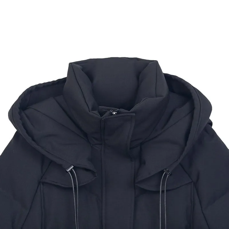 Black Long Hooded Stand Collar Down Jacket