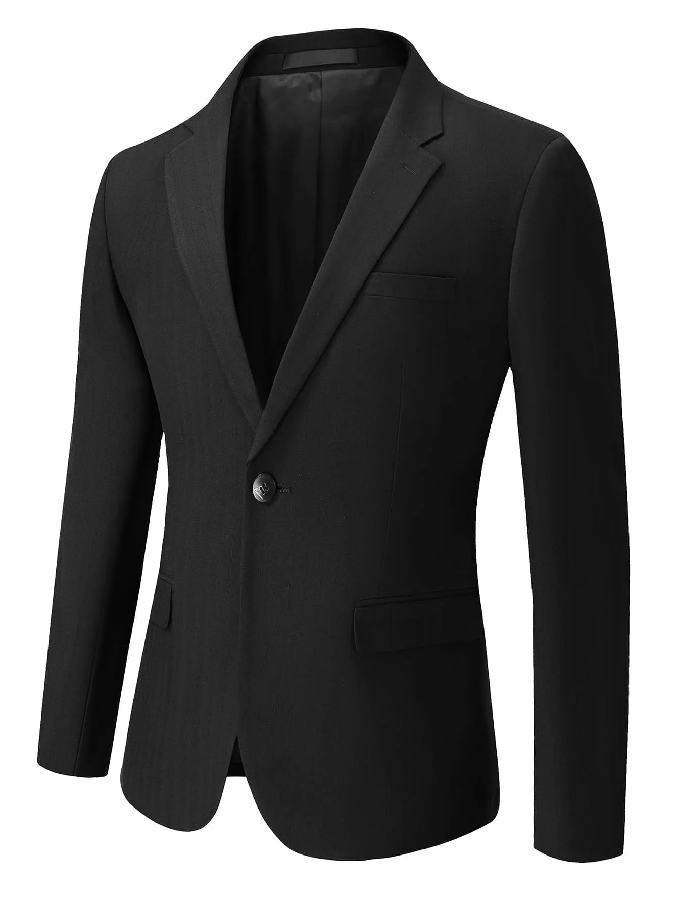 Black Solid Single Button Lapel Neck Slim Fit Blazer