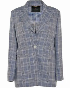 Blue Plaid Single Button Jacket