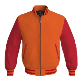 Bomber Jacket Women Orange Body and Red Leather Sleeves Bomber Jacket