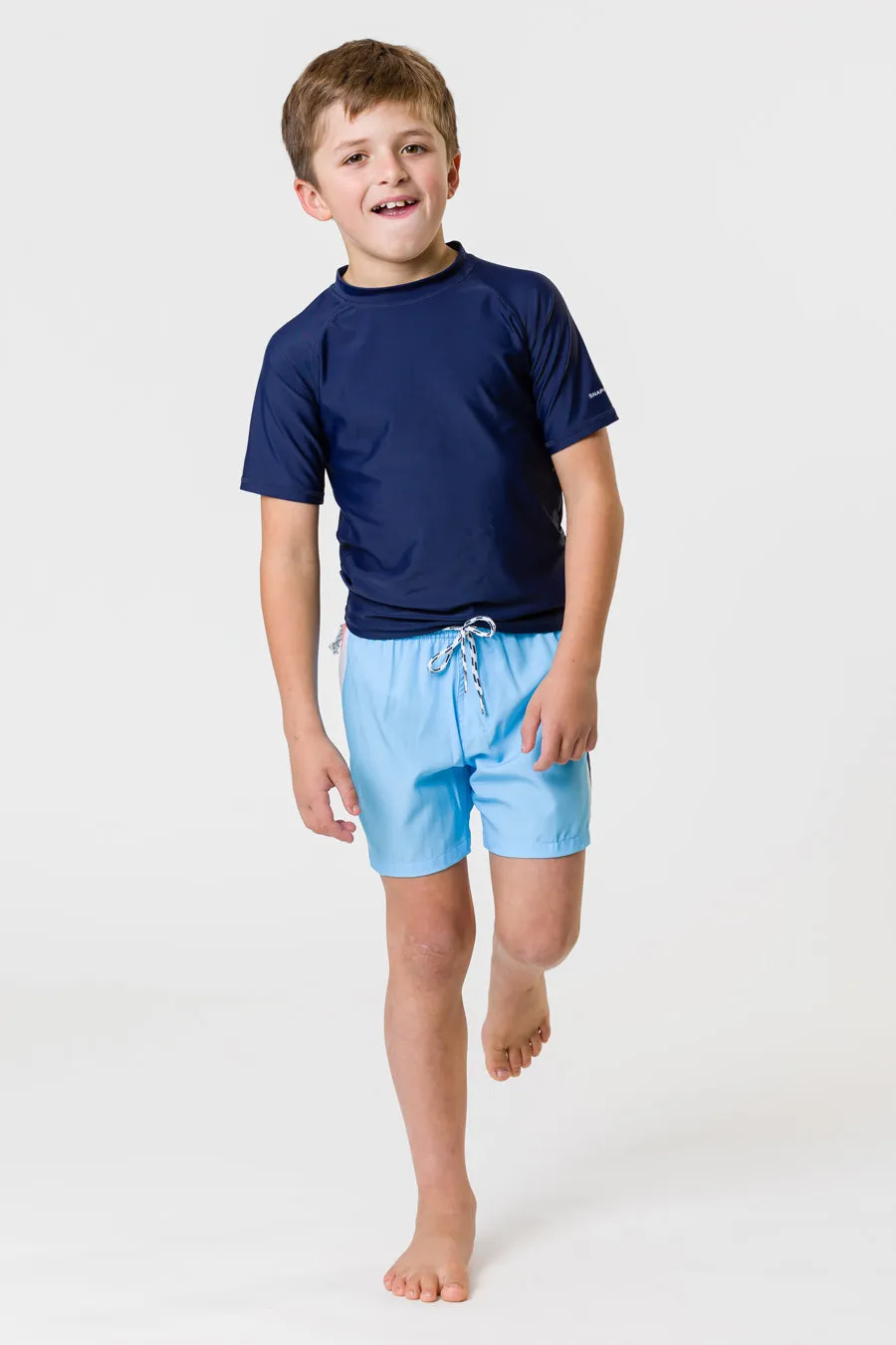 Boys Swim Snapper Rock Blue Retro Stripe Volley Board Shorts