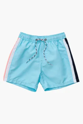 Boys Swim Snapper Rock Blue Retro Stripe Volley Board Shorts