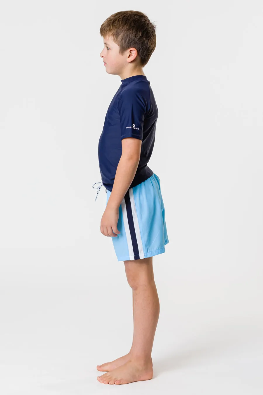 Boys Swim Snapper Rock Blue Retro Stripe Volley Board Shorts