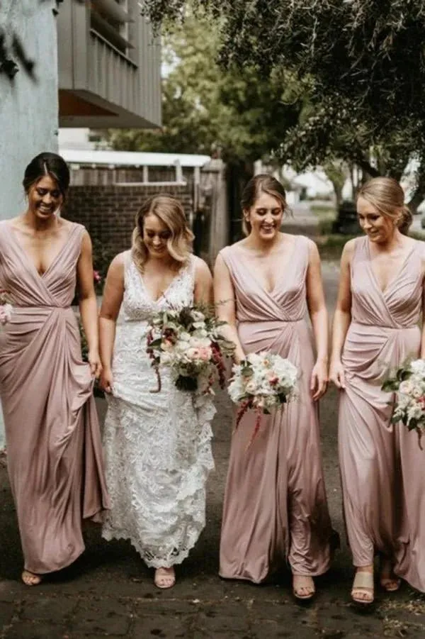 Bridesmaid Dress Chic V Neck Sleeveless Long Bridesmaid Dresses Simple Floor Length