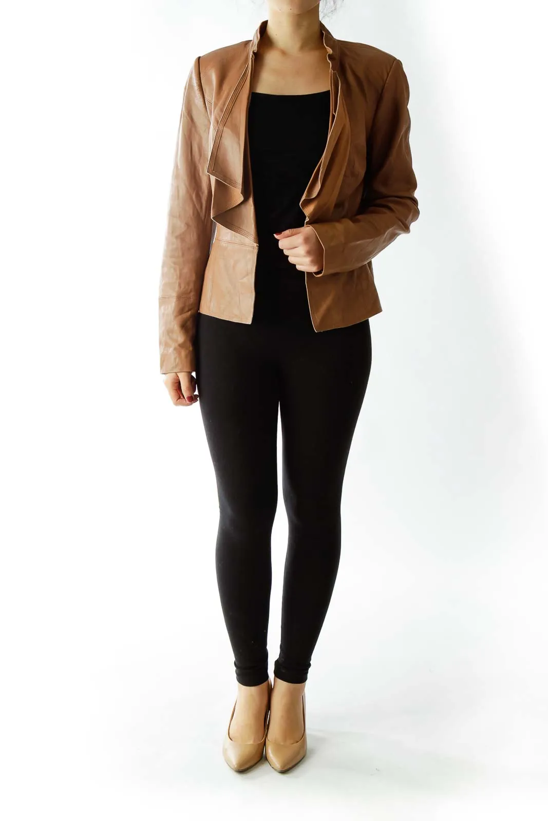 Brown Open Leather Jacket