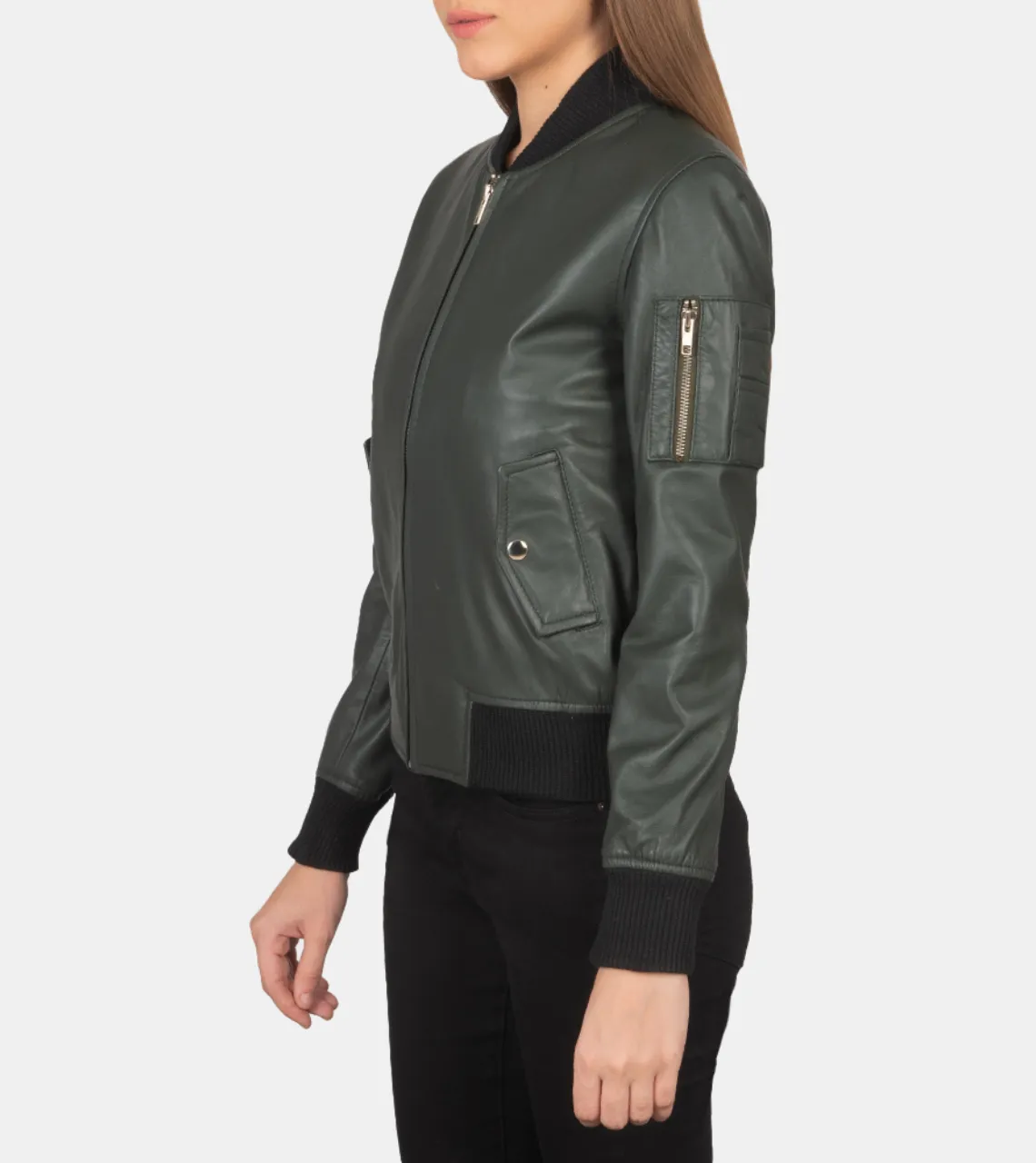 Carmilla Women's Green Bomber Leather Jacket