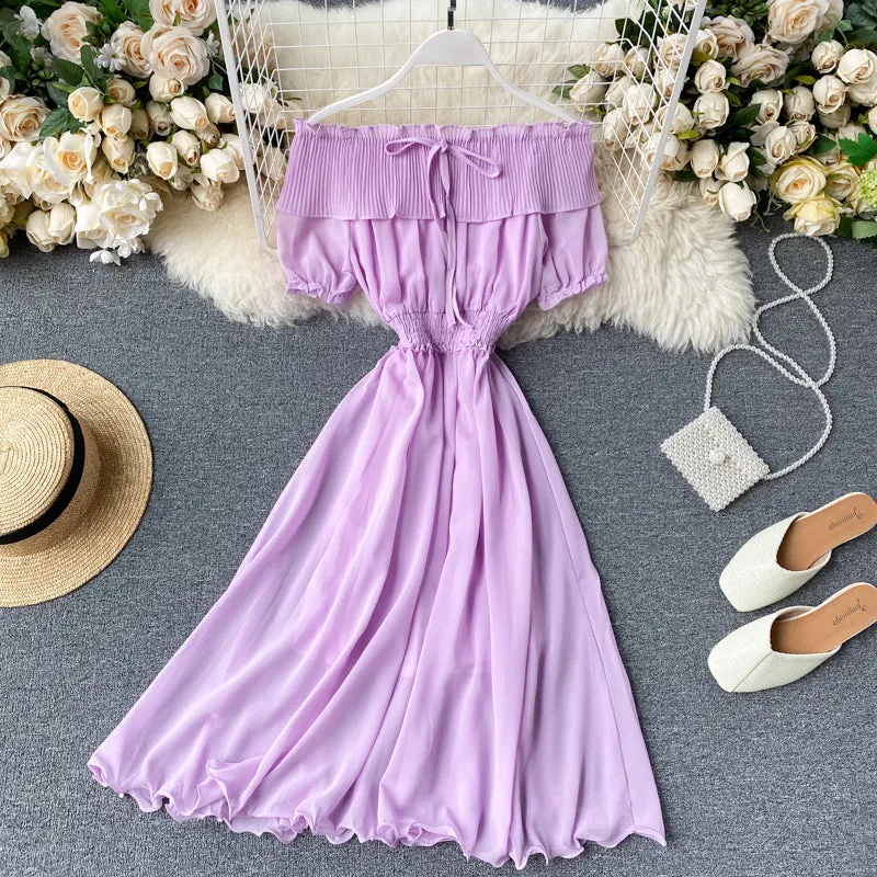 Chic Off-shoulder Pleated Chiffon Dress