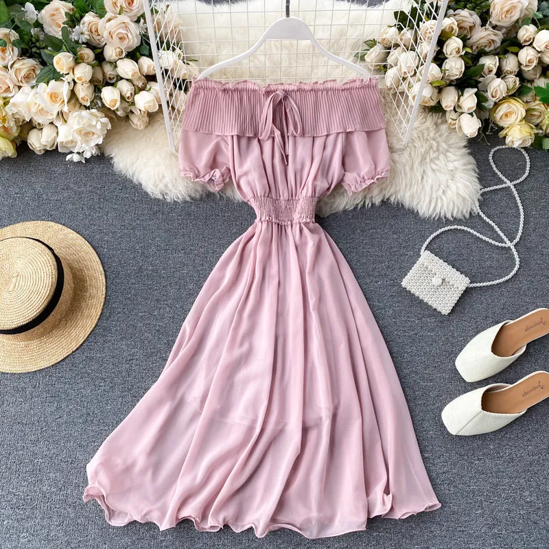 Chic Off-shoulder Pleated Chiffon Dress