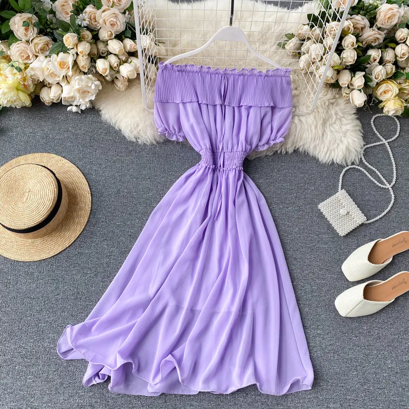 Chic Off-shoulder Pleated Chiffon Dress