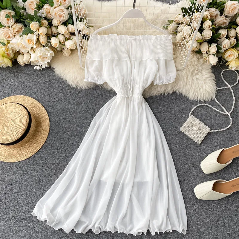 Chic Off-shoulder Pleated Chiffon Dress