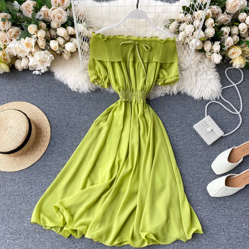 Chic Off-shoulder Pleated Chiffon Dress