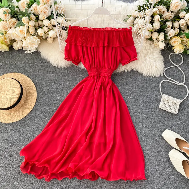 Chic Off-shoulder Pleated Chiffon Dress