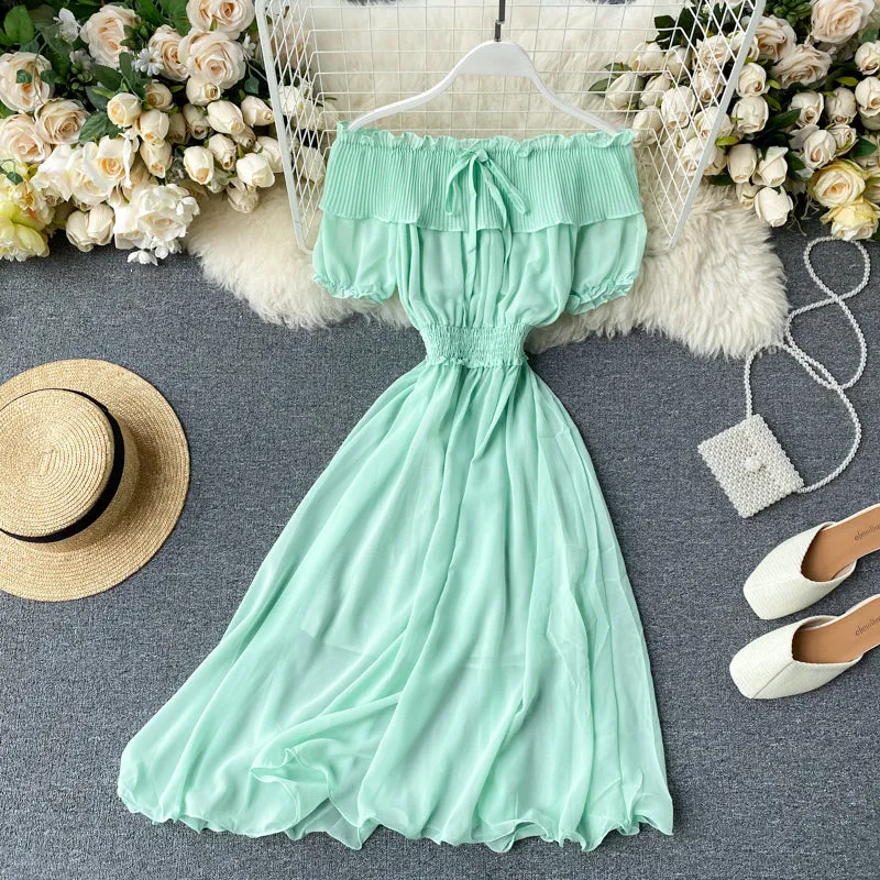 Chic Off-shoulder Pleated Chiffon Dress