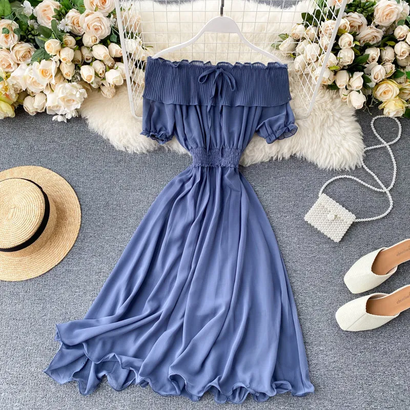 Chic Off-shoulder Pleated Chiffon Dress