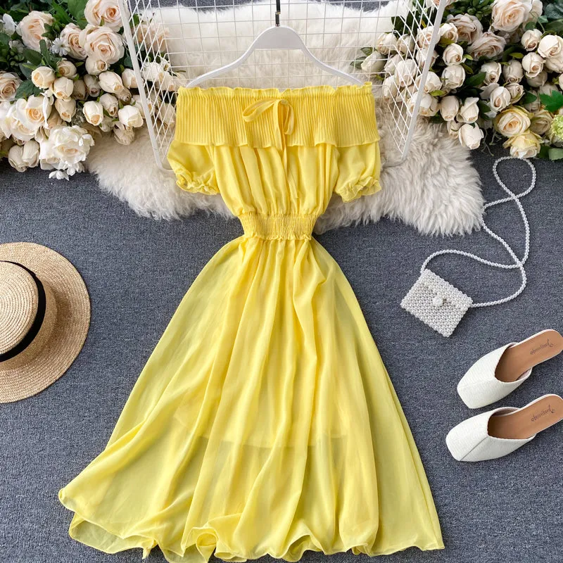 Chic Off-shoulder Pleated Chiffon Dress