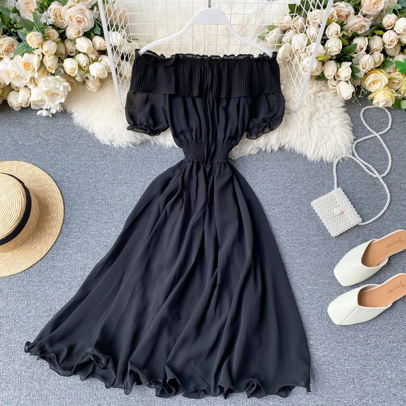 Chic Off-shoulder Pleated Chiffon Dress