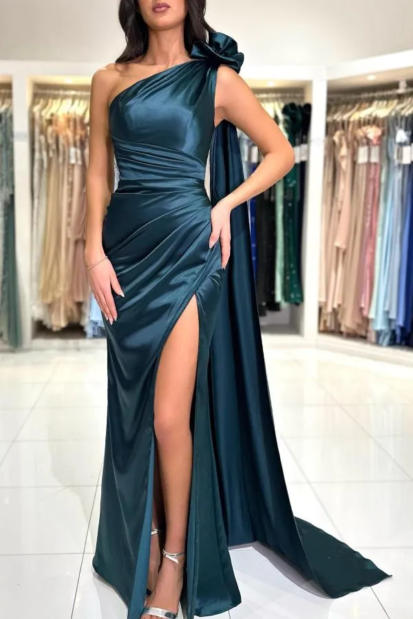 Chic One-Shoulder Sleeveless Floor-Length Split Front Prom Dresses