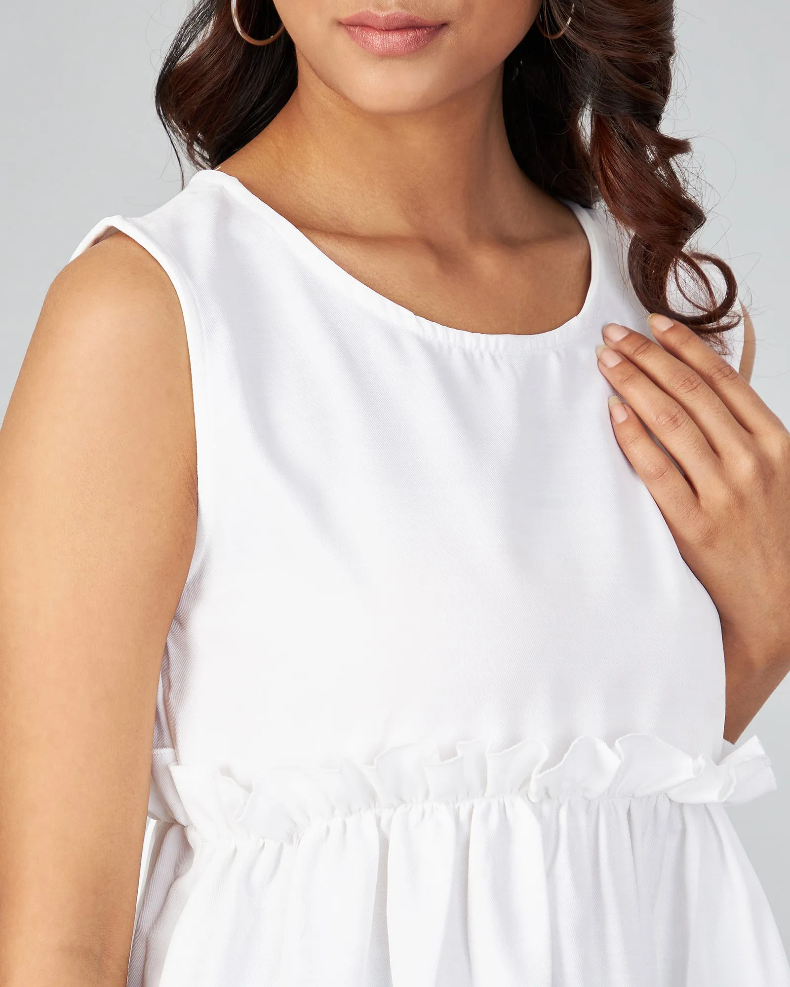 Chimpaaanzee Women White Solid Peplum Style Top