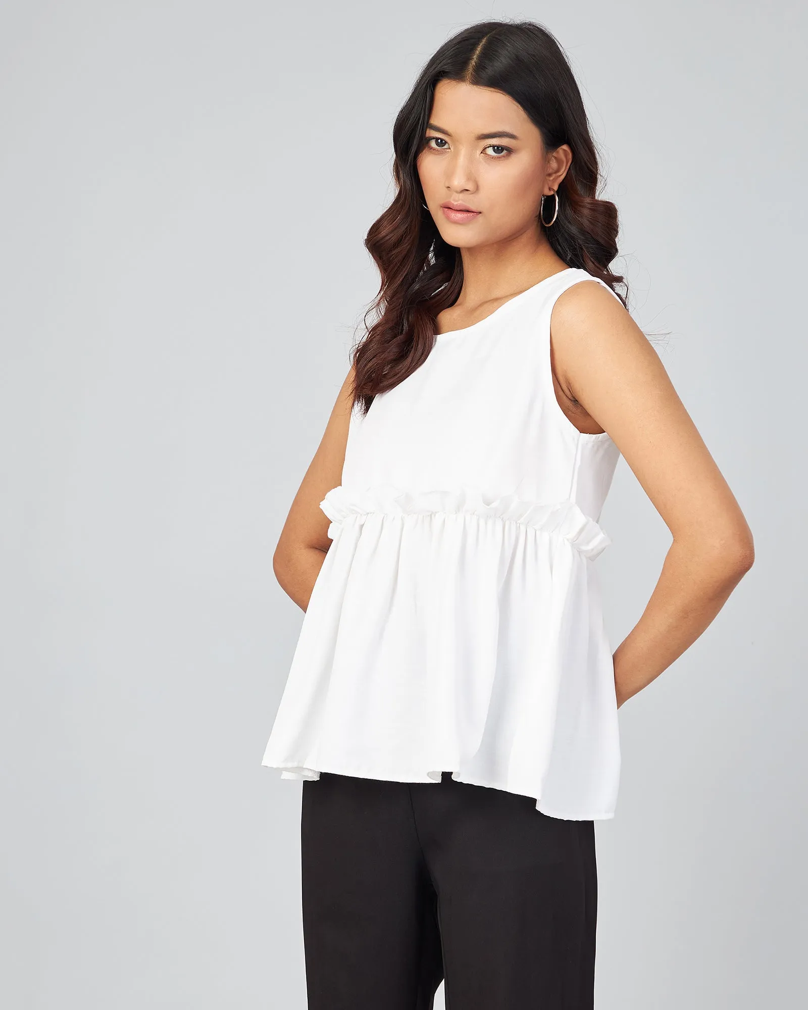 Chimpaaanzee Women White Solid Peplum Style Top