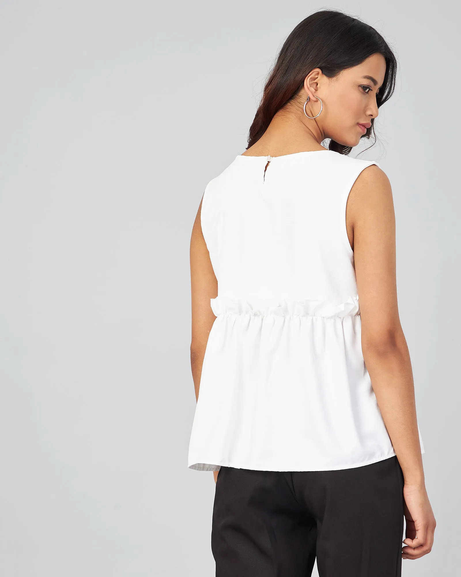 Chimpaaanzee Women White Solid Peplum Style Top