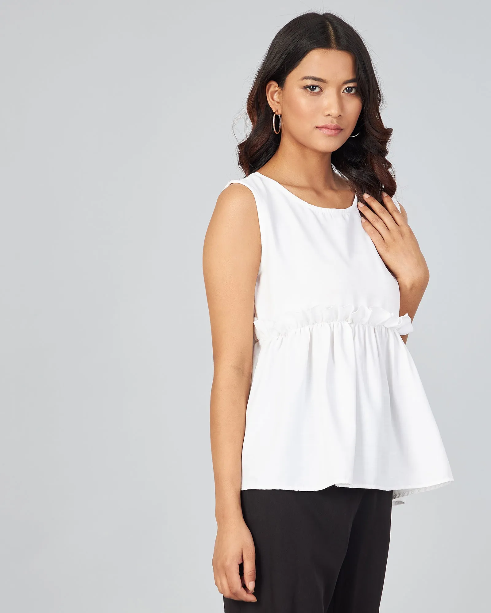 Chimpaaanzee Women White Solid Peplum Style Top