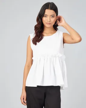 Chimpaaanzee Women White Solid Peplum Style Top