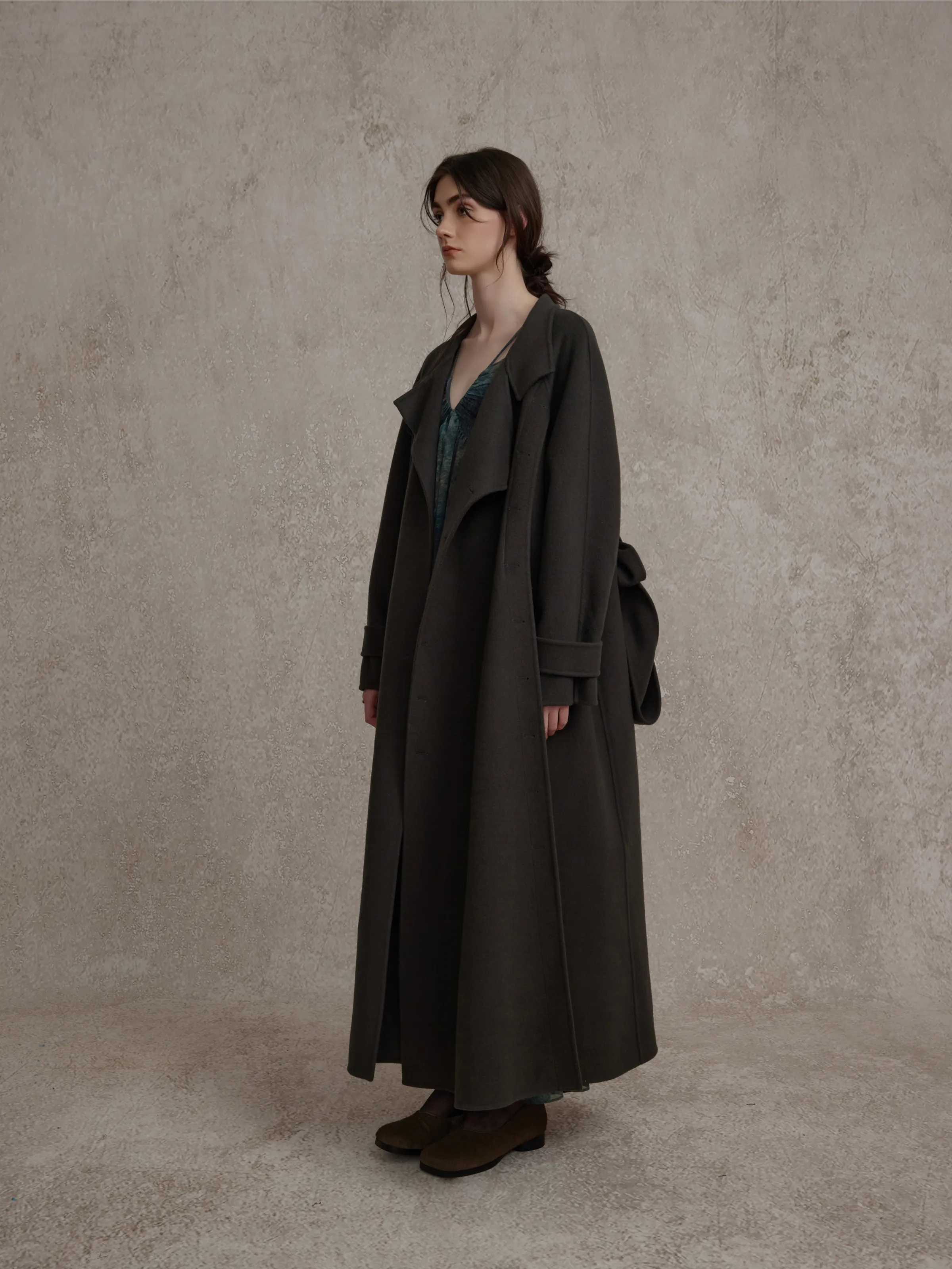 Dark Gray Muti-button Stand-up Collar Coat