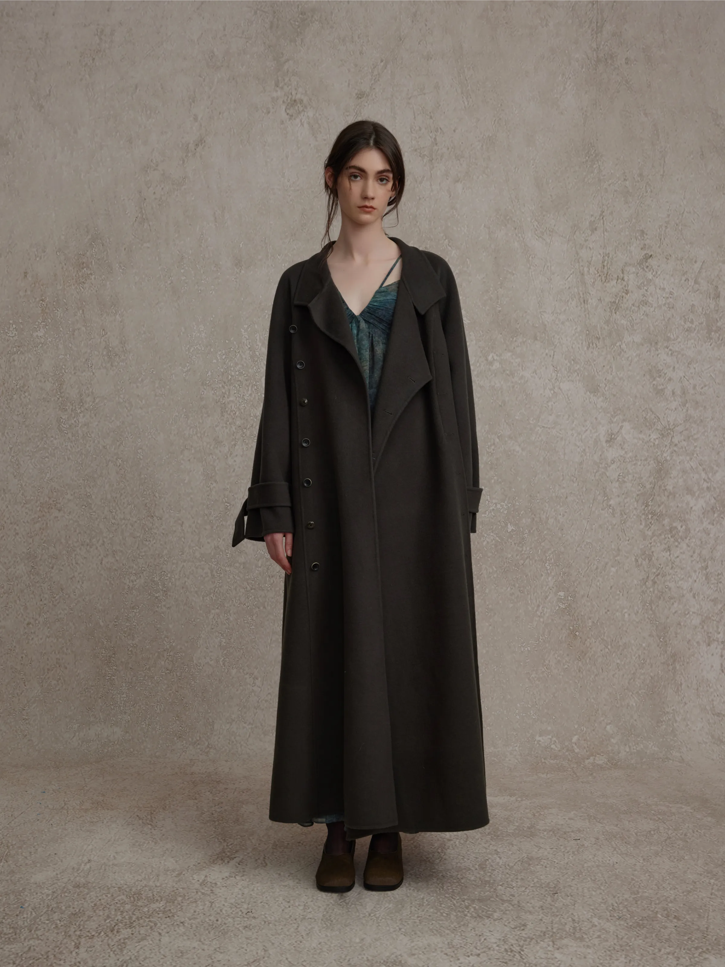 Dark Gray Muti-button Stand-up Collar Coat