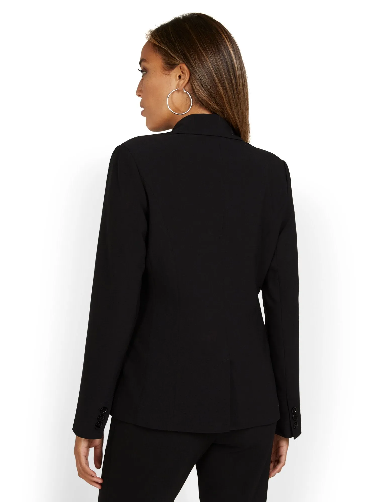 Faux-Pocket Button-Front Blazer - Essential Stretch