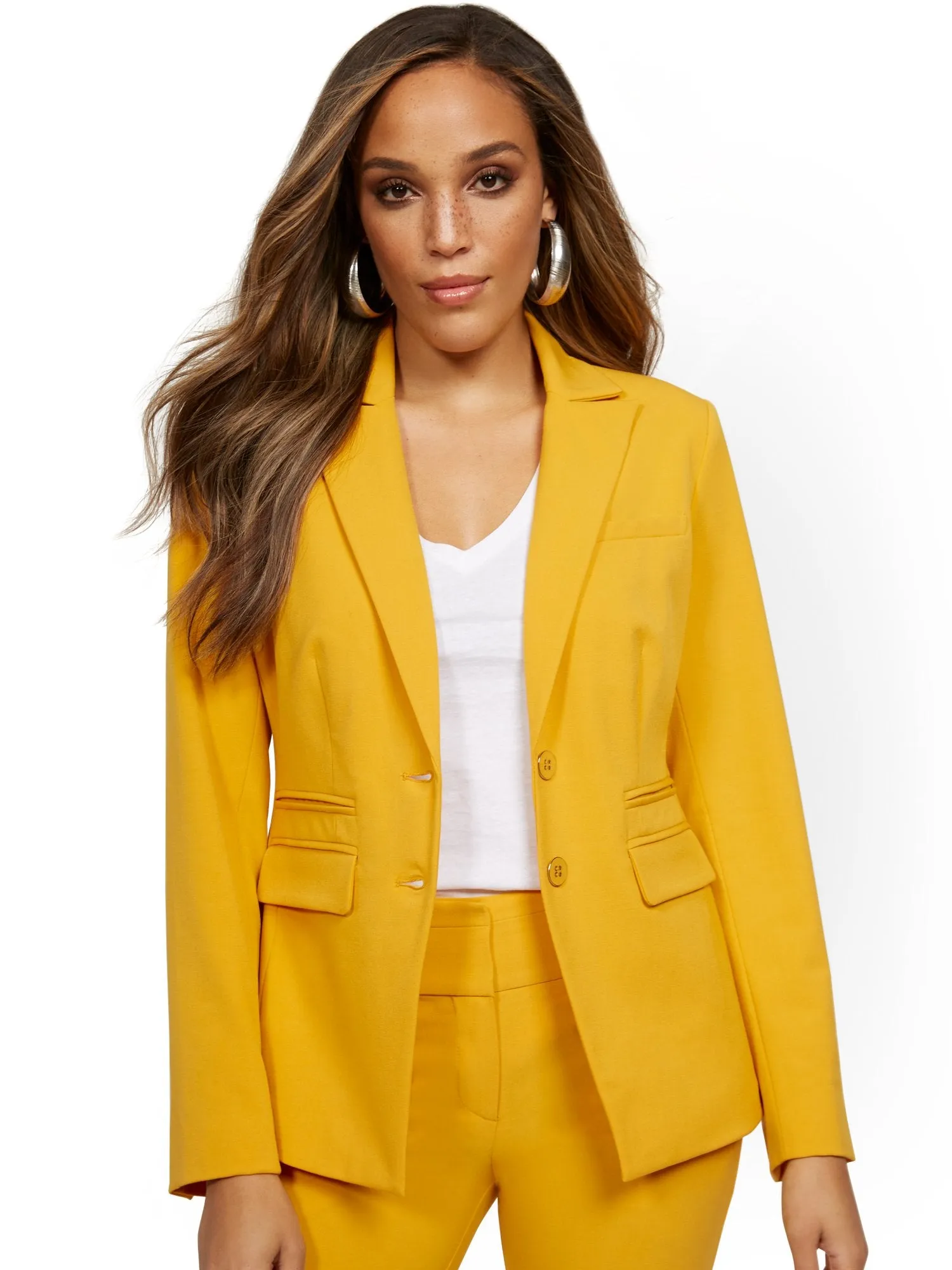 Faux-Pocket Button-Front Blazer - Essential Stretch