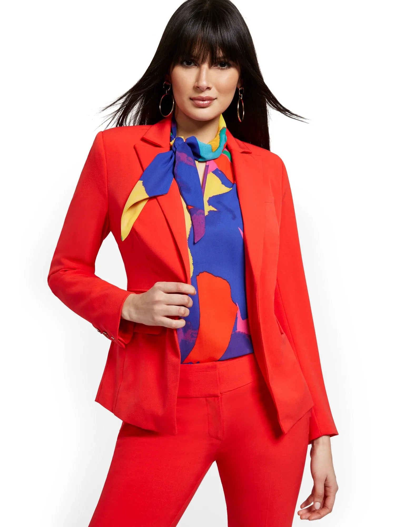 Faux-Pocket Button-Front Blazer - Essential Stretch