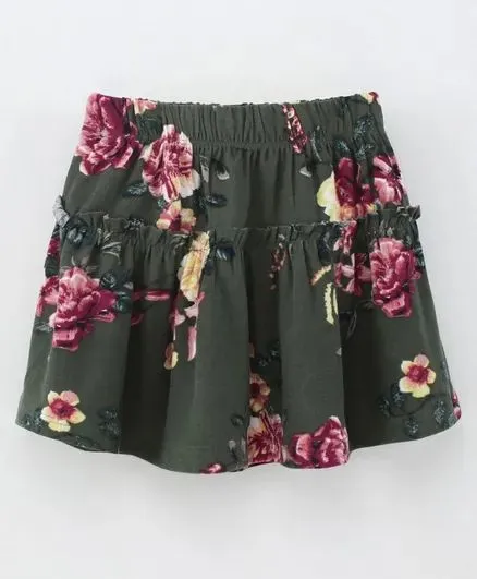 Floral Printed Skirt - Green