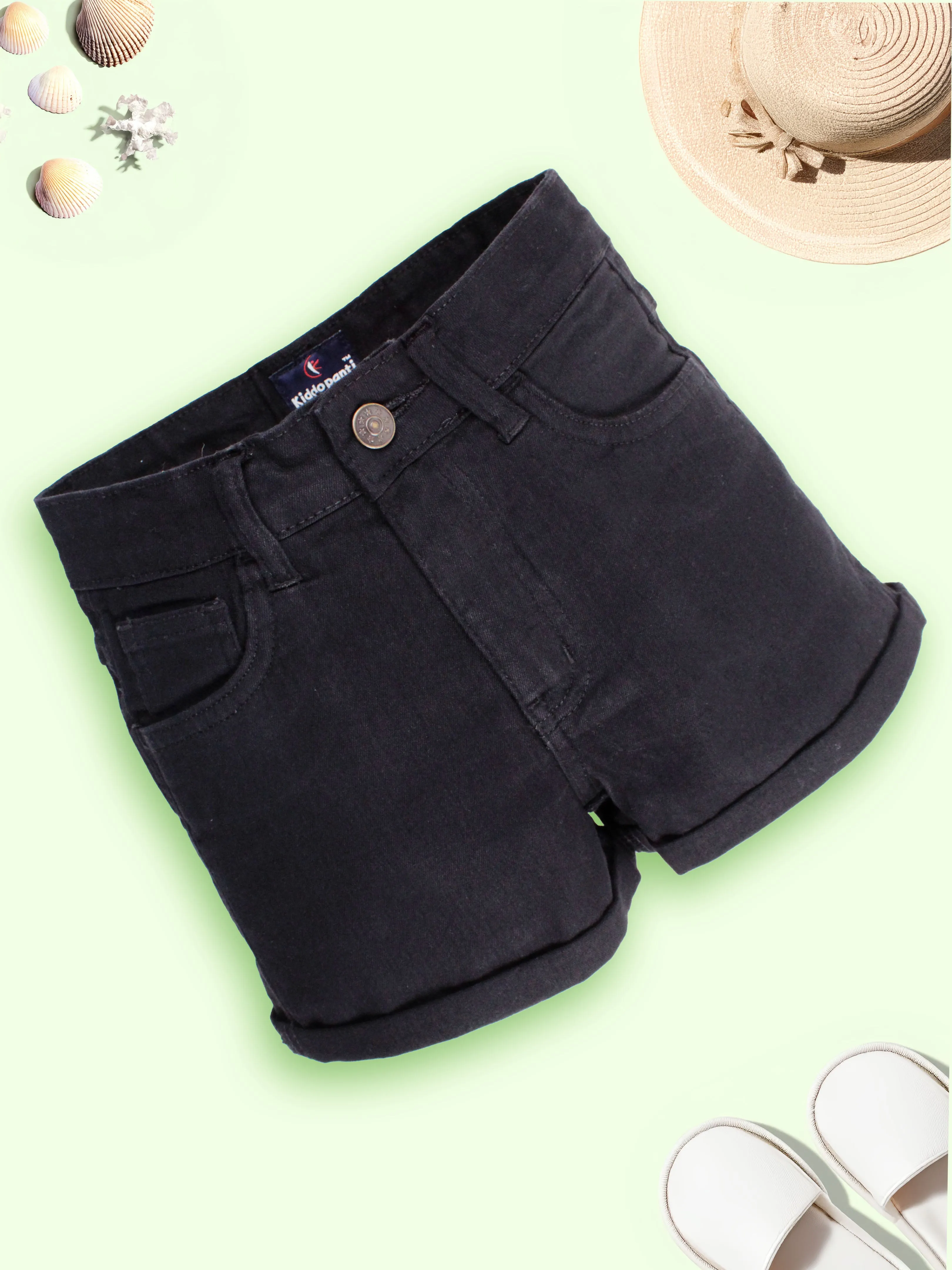 Girls Solid Rollup Denim Hot Shorts