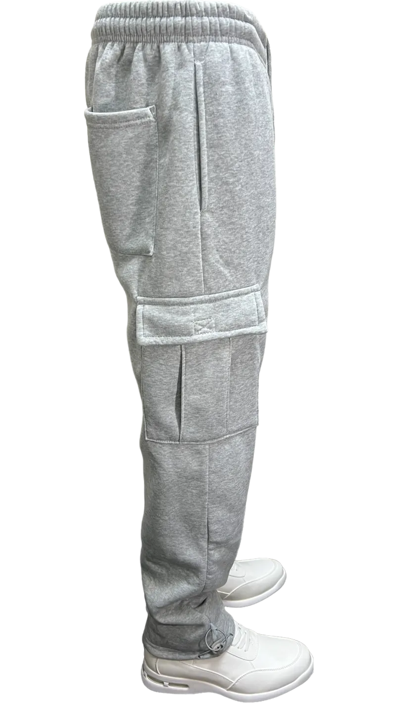 Gray Men's Cargo Sweatpants Elastic Bottom 2 Side Pockets