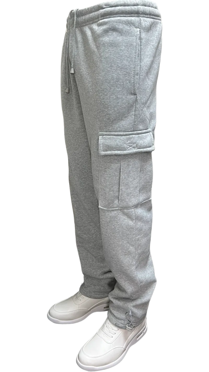 Gray Men's Cargo Sweatpants Elastic Bottom 2 Side Pockets