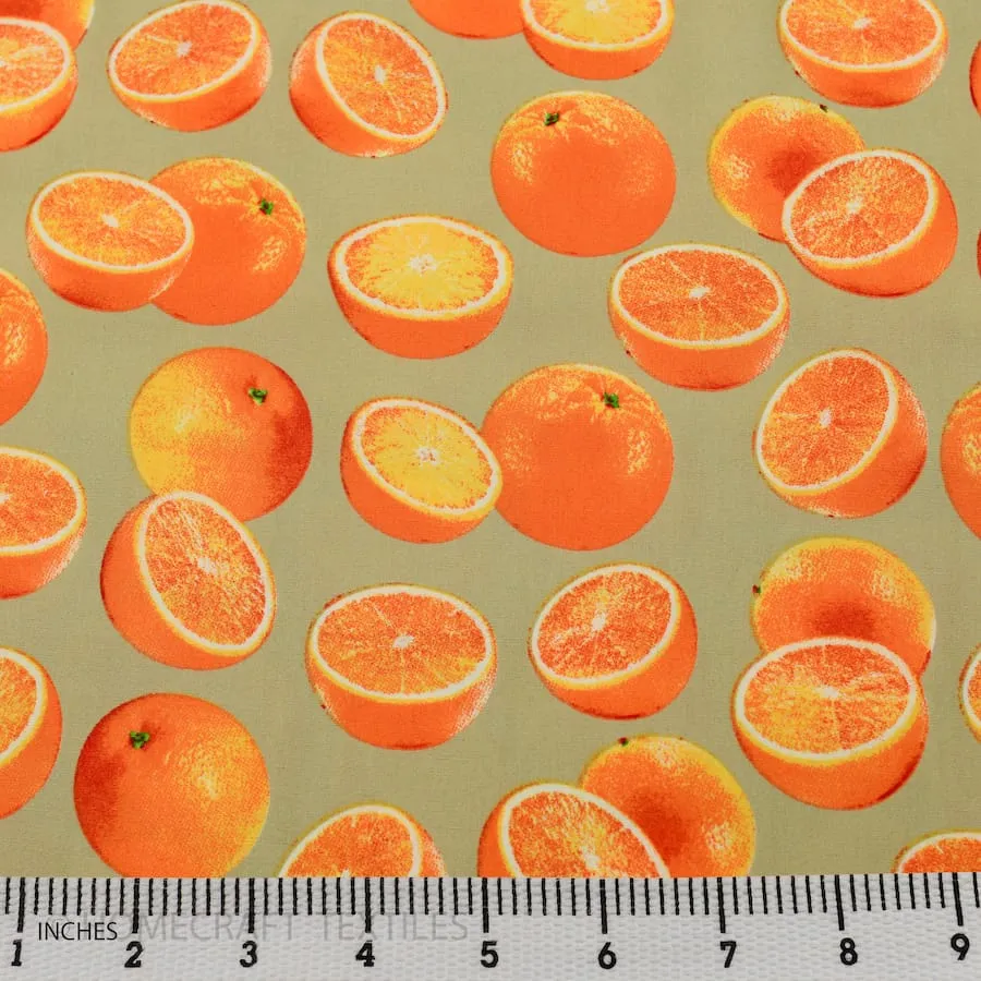 Grey Oranges Cotton Print