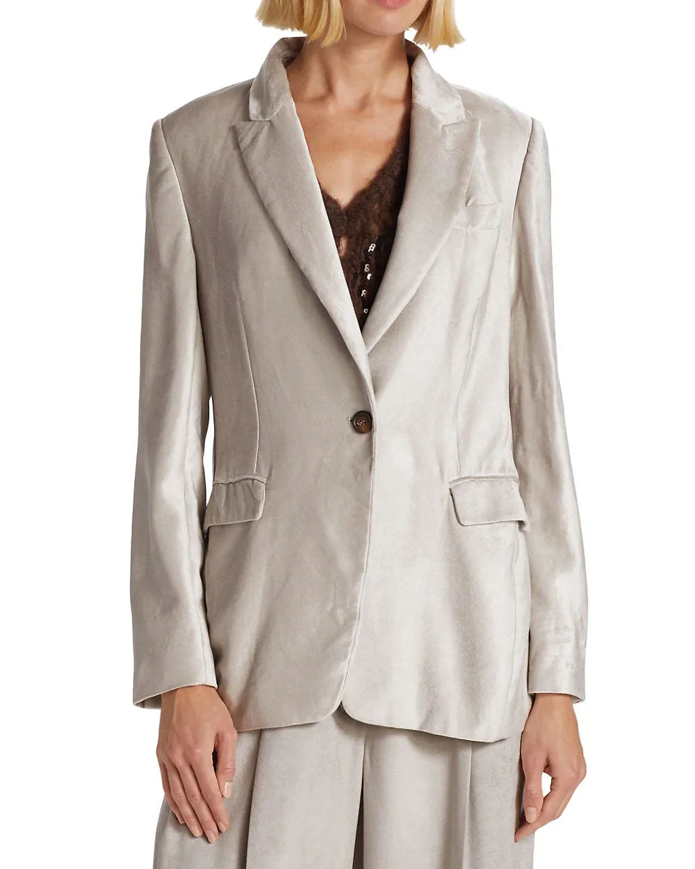 Grey Velvet Single Button Jacket