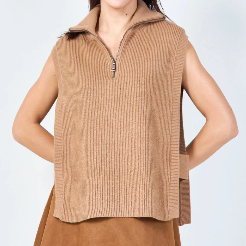 Half zip ribbed sweater vest wholesale