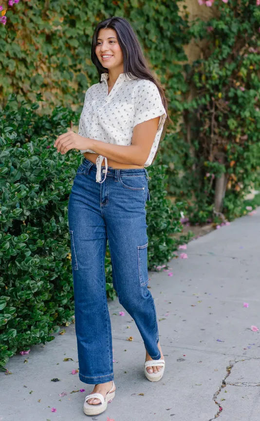 High Waisted Cargo Denim Pants