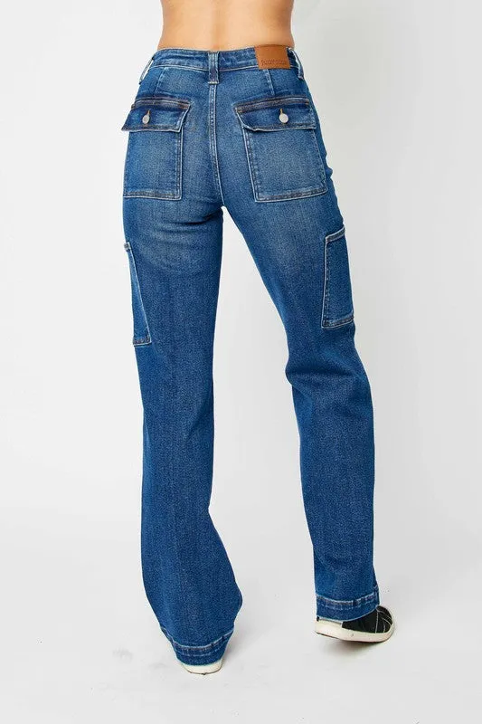 High Waisted Cargo Denim Pants