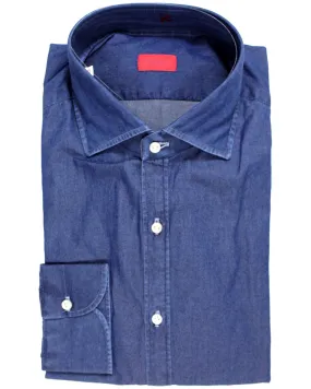 Isaia Shirt Denim Blue 44 - 17 1/3 Regular Fit