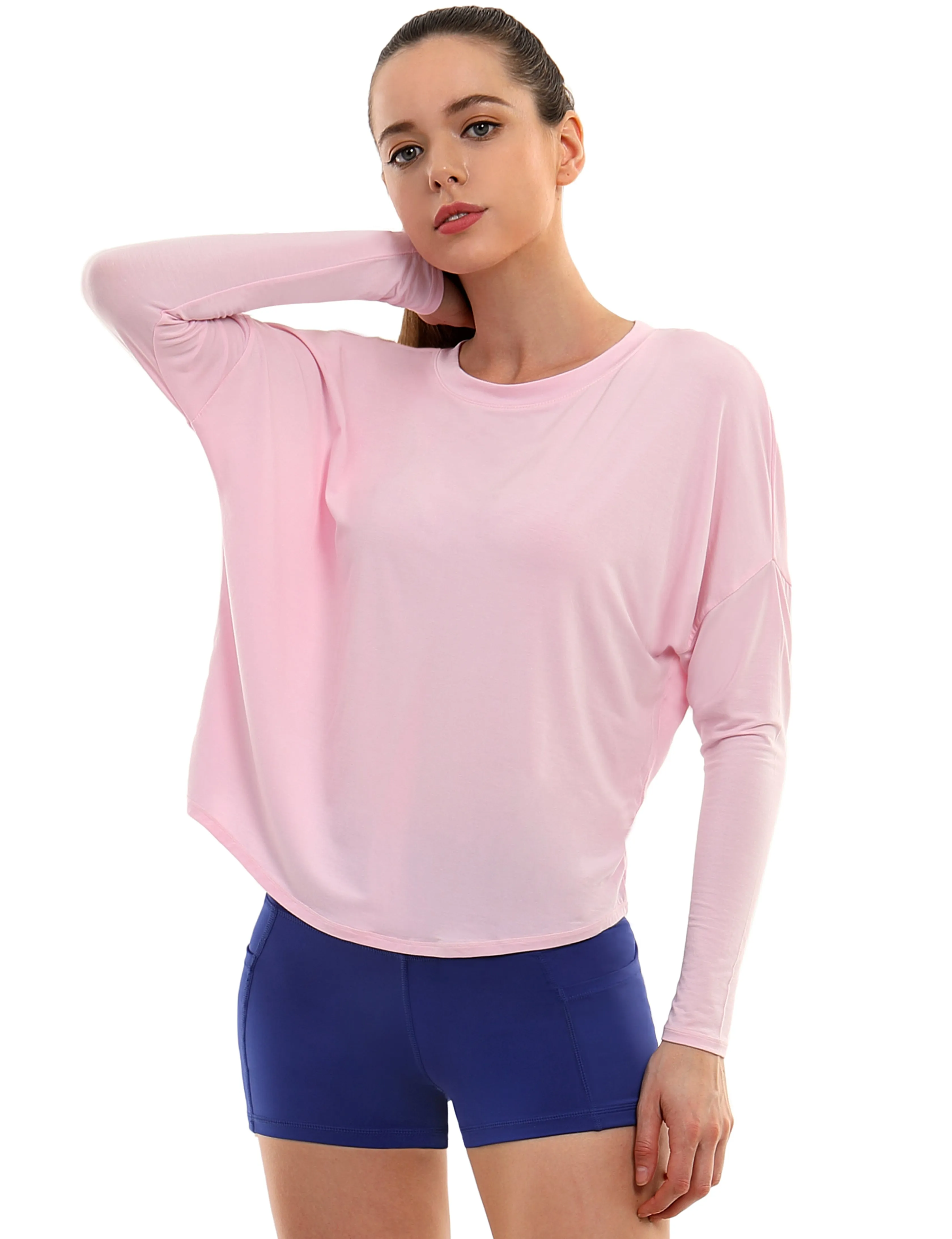 Jogging Batwing Tunic Tops lightpink_Jogging