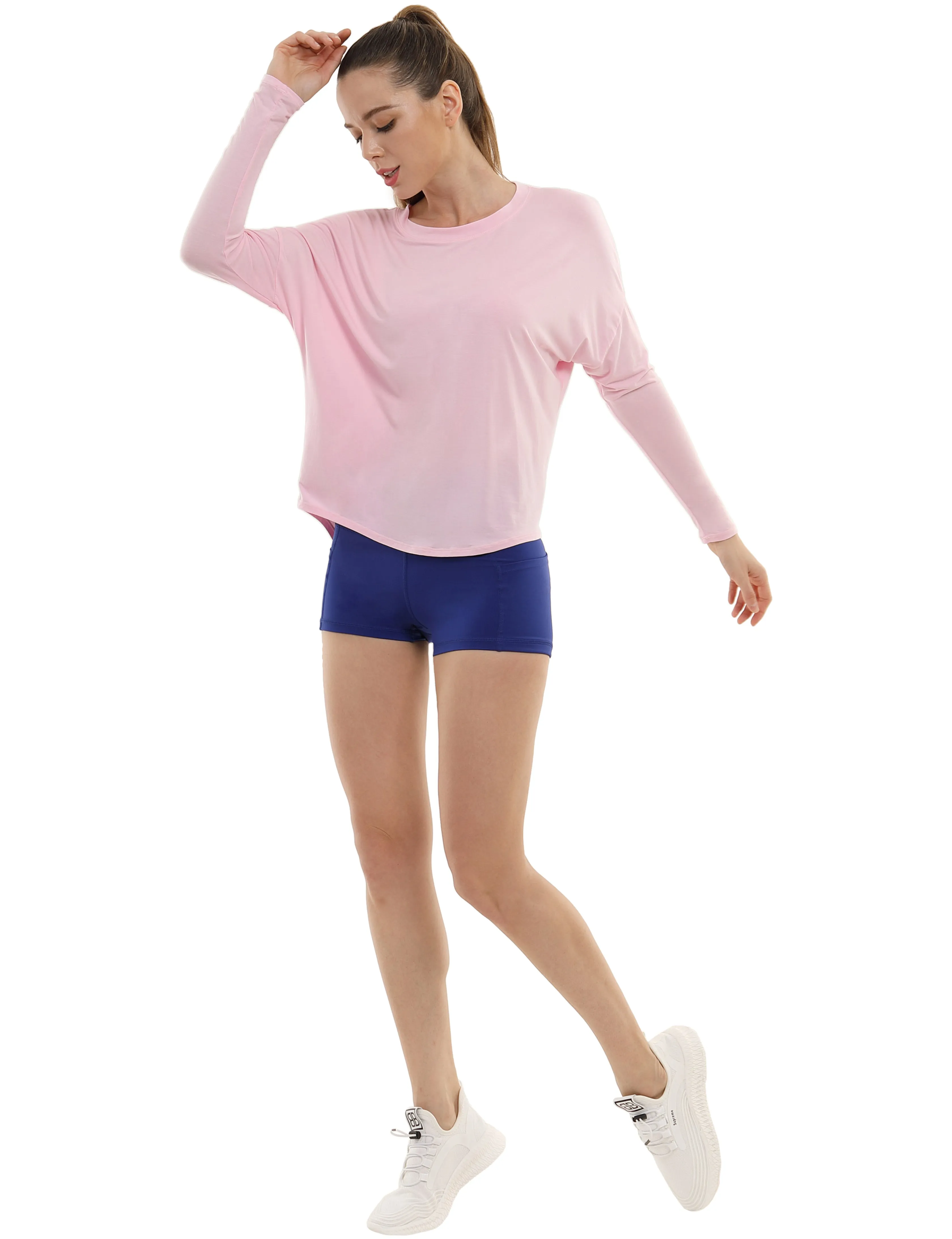 Jogging Batwing Tunic Tops lightpink_Jogging